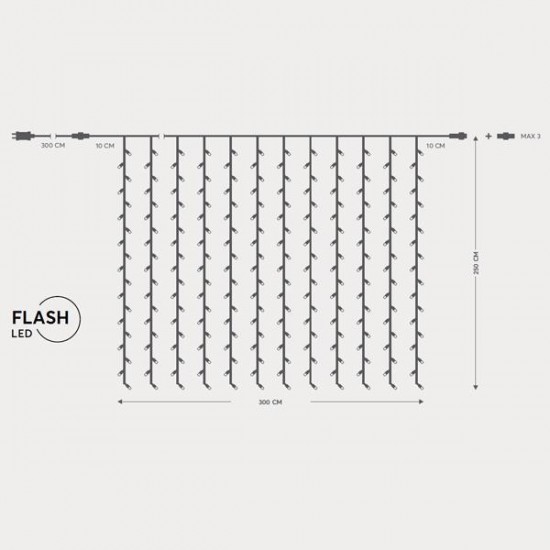 ΚΟΥΡΤΙΝΑ,500 FLASH LED 5mm,31V,ΕΠΕΚΤΑΣΗ ΩΣ 3,ΜΕΤΑΣΧΗΜ/ΣΤΗ,ΠΡΟΕΚΤΑΣΗ ΠΑΡΟΧΗΣ 300cm,ΔΙΑΦΑΝΟ ΚΑΛΩΔΙΟ,ΘΕΡΜΑ ΛΕΥΚΑ LED,300x250,cm,ΙΡ44