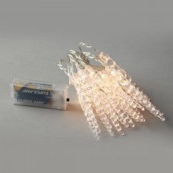 ΣΕΙΡΑ, 20 LED 5mm, ΦΩΤΙΖΟΜΕΝΟΙ ΑΚΡΥΛΙΚΟΙ ΣΤΑΛΑΚΤΙΤΕΣ, ΜΠΑΤΑΡΙΑΣ 3xAA, TIMER, ΔΙΑΦΑΝΟ PVC ΚΑΛΩΔΙΟ, ΘΕΡΜΟ ΛΕΥΚΟ LED, ΑΝΑ 10cm, ΠΡΟΕΚΤΑΣΗ ΠΑΡΟΧΗΣ 30cm, IP20